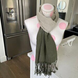 Striped Lightweight Ombre Fringed Wrap or Scarf Cream + Green - no tags